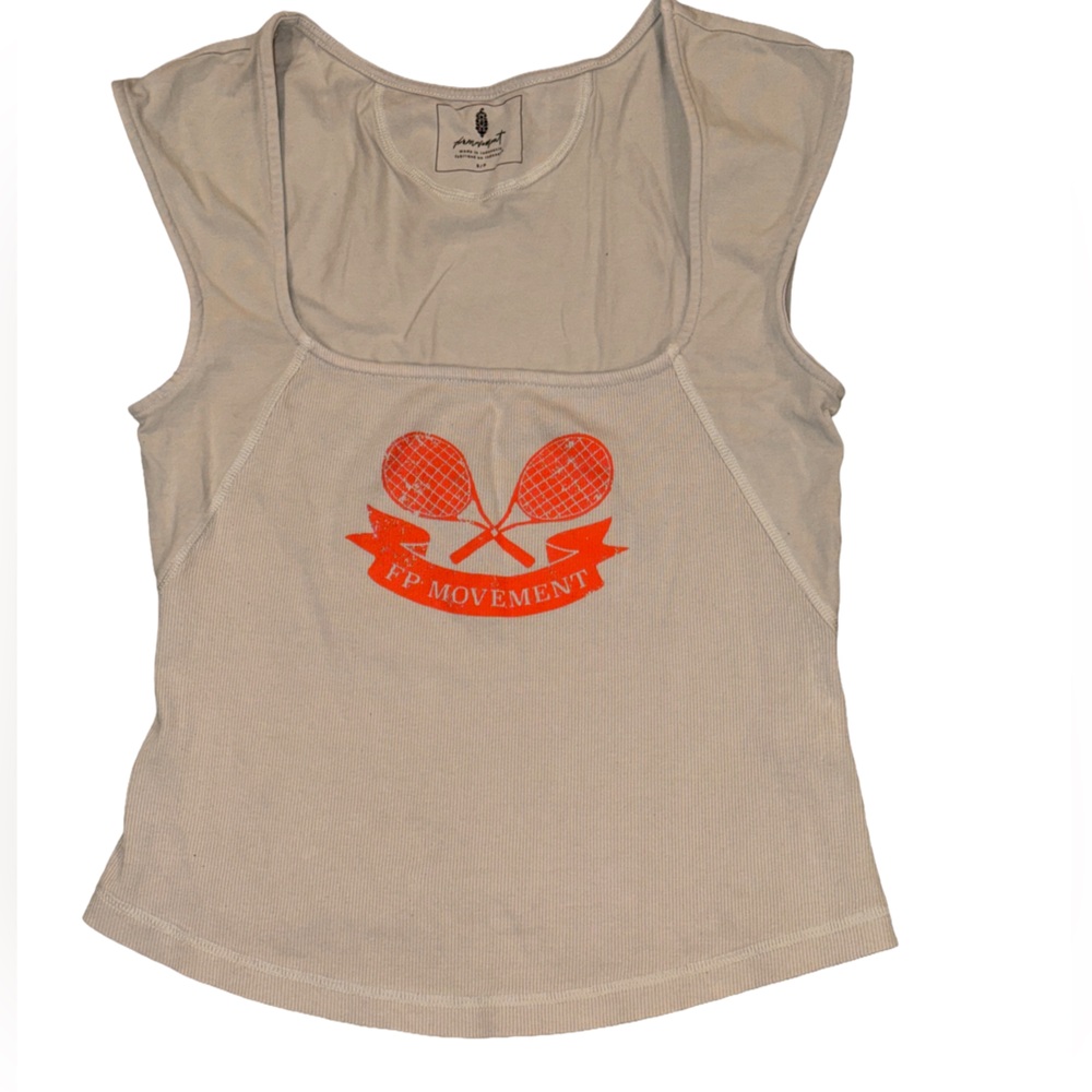 NWOT FREE People Movement Hot Shot Square Neck Tank W Orange Graphic Small